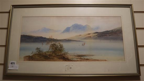 William Earp (1831-1914) watercolour, Loch scene, signed, 24 x 54cm